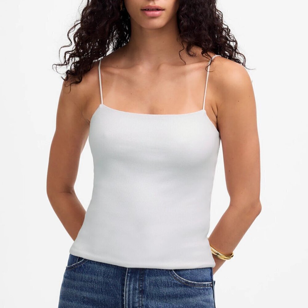 Madewell Squareneck Cropped Spaghetti Straps Tank Top White Size M NWT